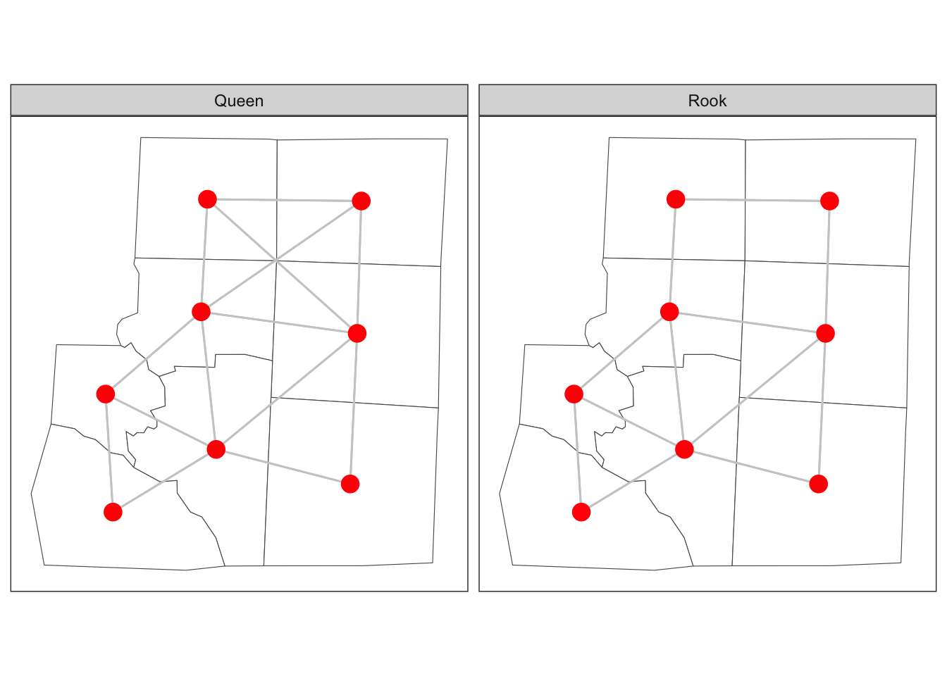 Adjacency of six counties in North Carolina